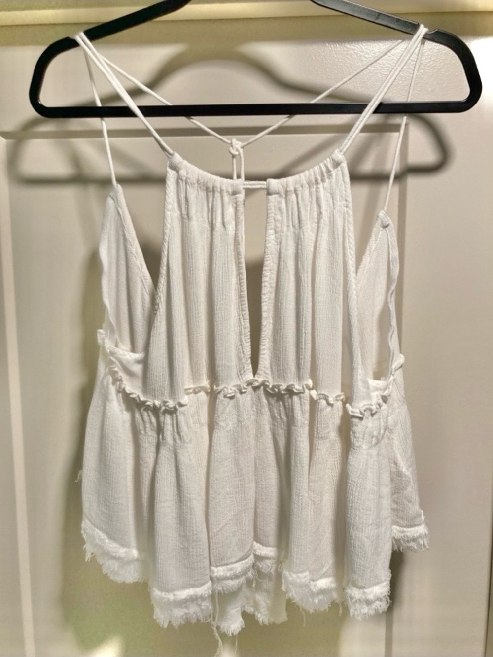 Free People White Smocked Tiered Spaghetti-Strap Camisole
